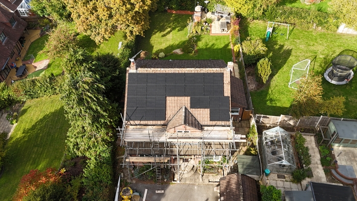 Solar panels installed on the roof of a house. 